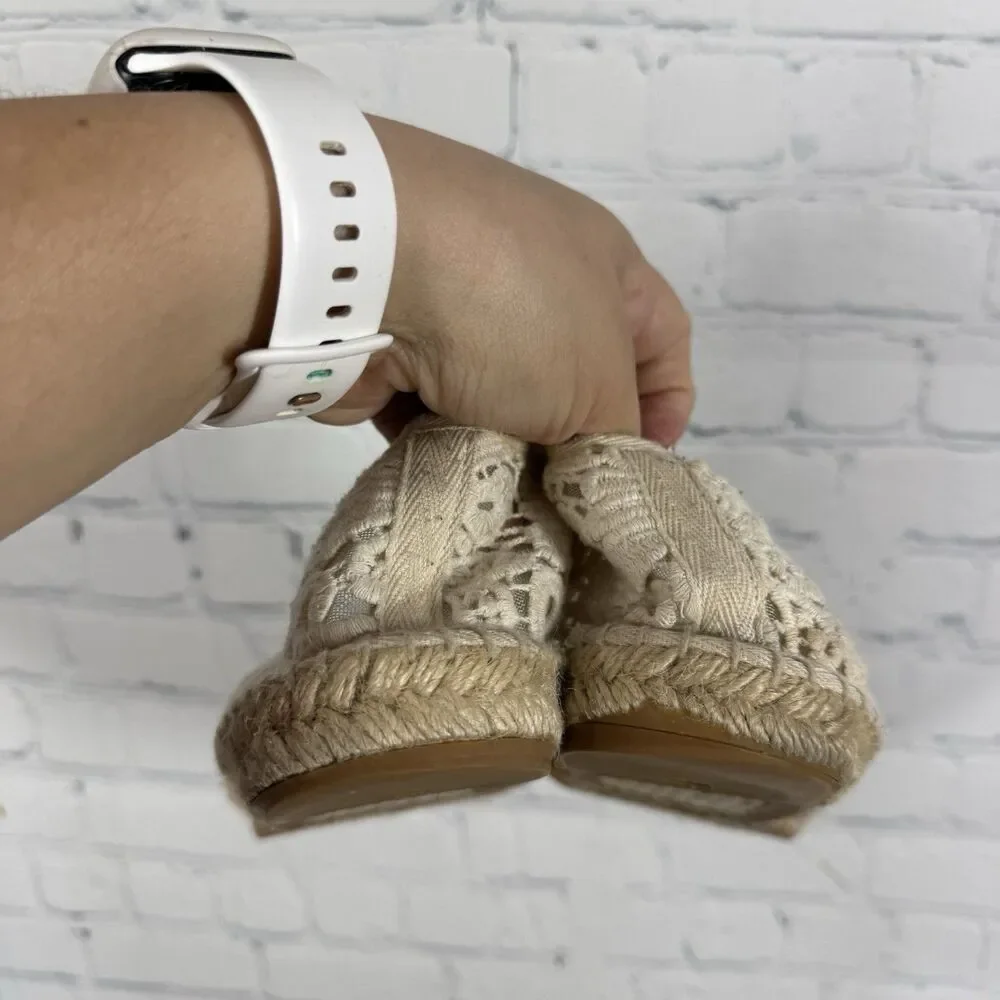 Tory Burch Crochet Lace Espadrilles Women 10.5 Ivory Boho Coastal Cottage Flats